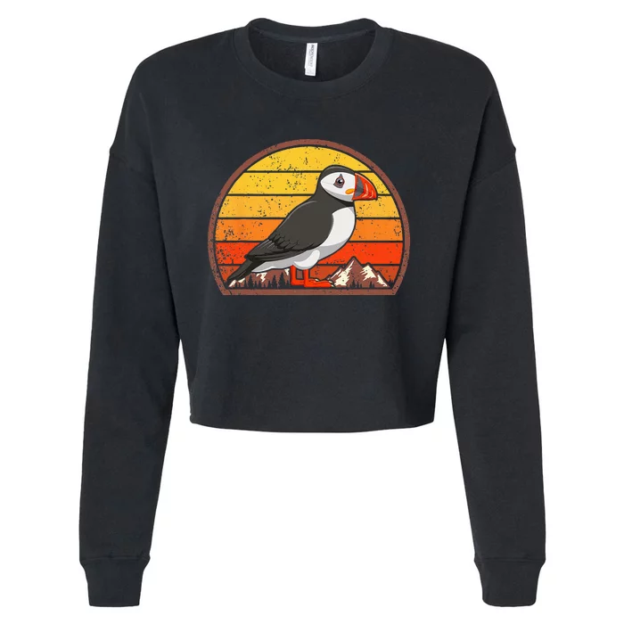 Sunset Puffin Lover Gift Vintage Retro Puffin Cropped Pullover Crew