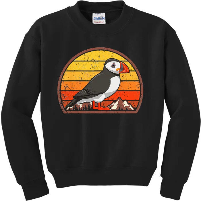 Sunset Puffin Lover Gift Vintage Retro Puffin Kids Sweatshirt