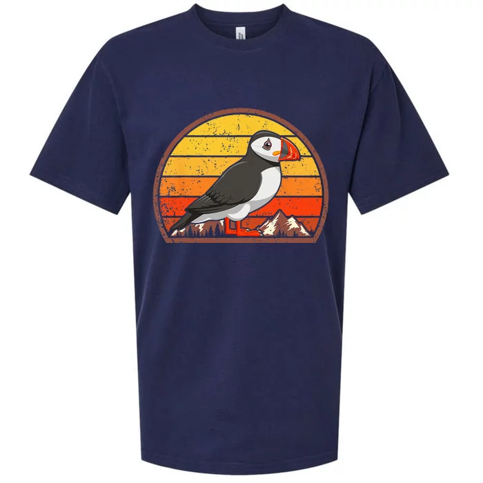 Sunset Puffin Lover Gift Vintage Retro Puffin Sueded Cloud Jersey T-Shirt