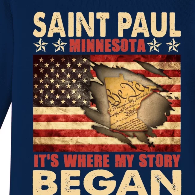 Saint Paul Minnesota Usa Flag 4th Of July Gift Baby Long Sleeve Bodysuit