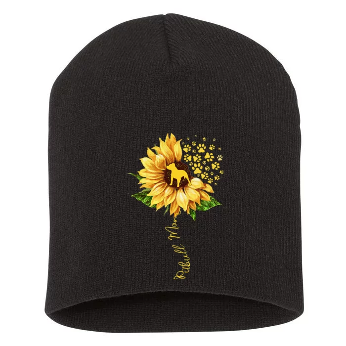 Sunflower Pitbull Mom Dog Lover Mother's Day Dog Short Acrylic Beanie