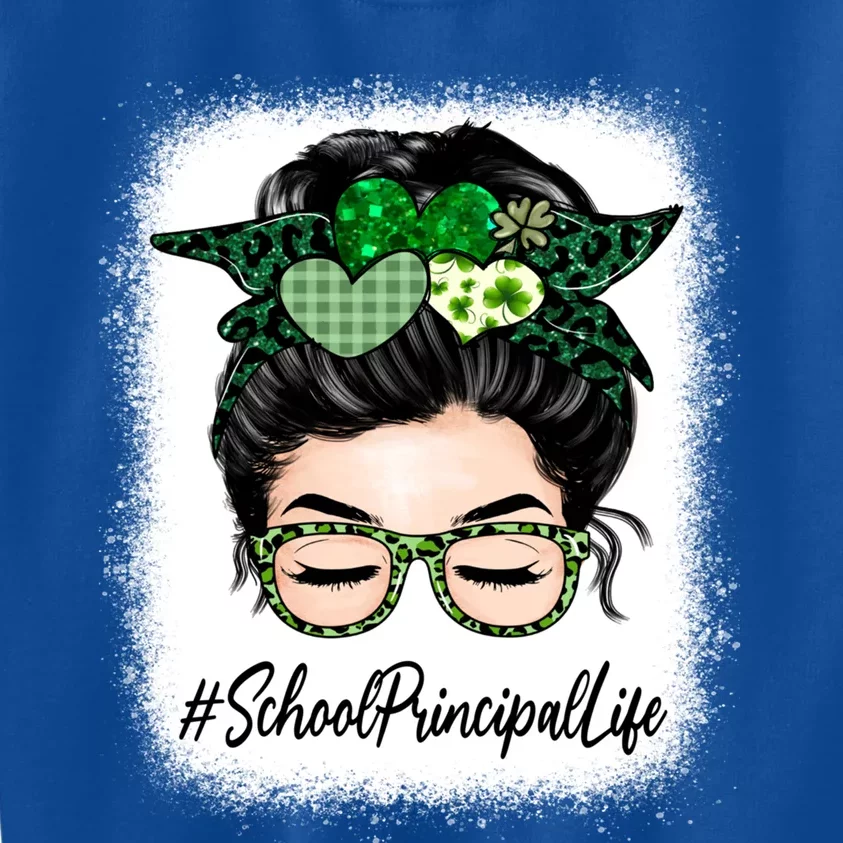 School Principal Messy Bun St Patrick's Day Shamrock Gift Kids Sweatshirt