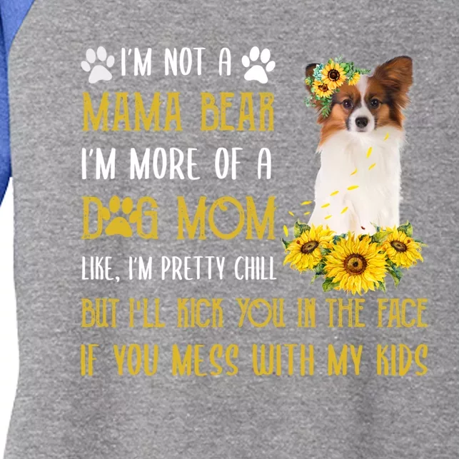 Sunflower Papillon Mom Mothers Day Dog Mom Gift Women's Tri-Blend 3/4-Sleeve Raglan Shirt