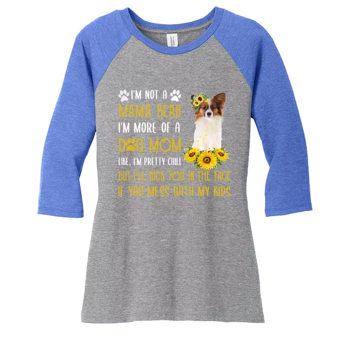 Sunflower Papillon Mom Mothers Day Dog Mom Gift Women's Tri-Blend 3/4-Sleeve Raglan Shirt