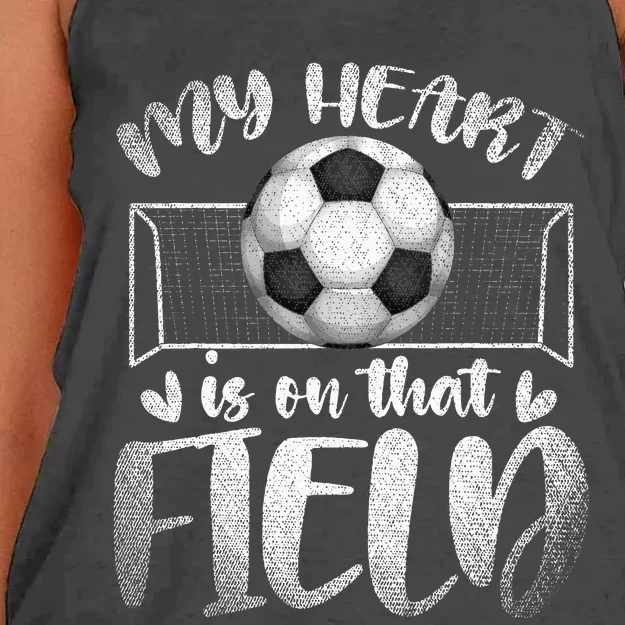 Soccer Player My Heart Is On That Field Sport Soccer Women's Knotted Racerback Tank