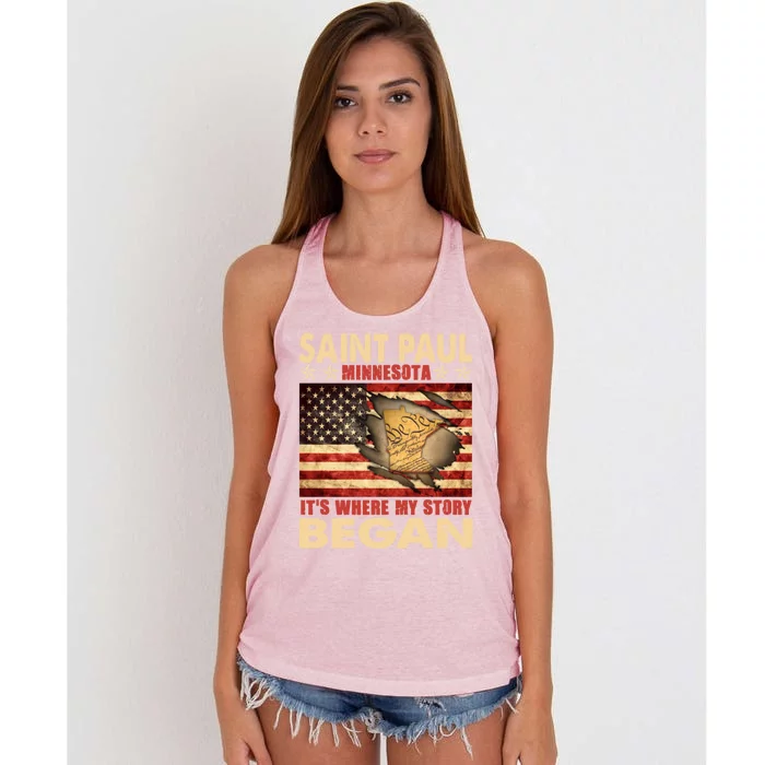 Saint Paul Minnesota Usa Flag 4th Of July Gift Women's Knotted Racerback Tank