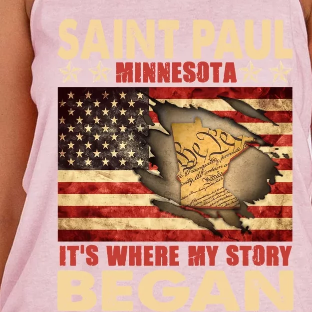 Saint Paul Minnesota Usa Flag 4th Of July Gift Women's Knotted Racerback Tank