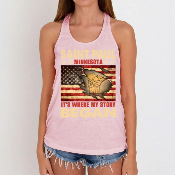 Saint Paul Minnesota Usa Flag 4th Of July Gift Women's Knotted Racerback Tank