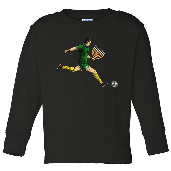 Soccer Player Menorah Hanukkah Sport Chanukah Jewish Holiday Toddler Long Sleeve Shirt