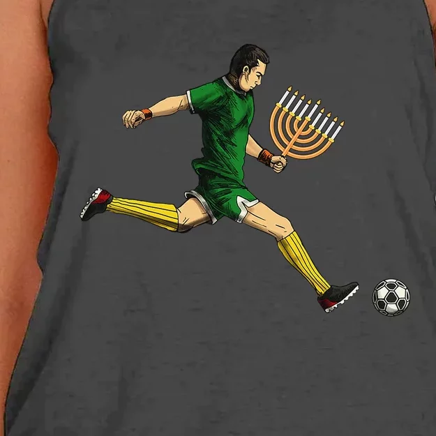 Soccer Player Menorah Hanukkah Sport Chanukah Jewish Holiday Women's Knotted Racerback Tank