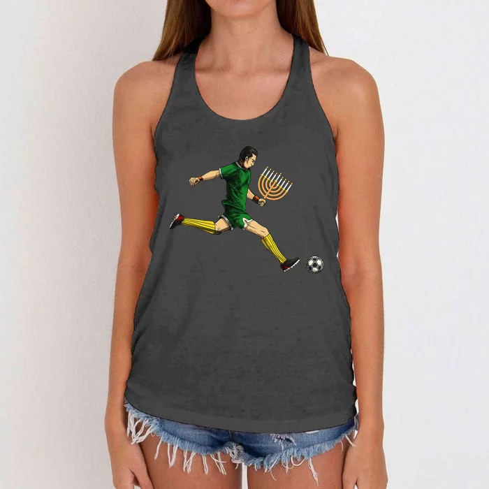 Soccer Player Menorah Hanukkah Sport Chanukah Jewish Holiday Women's Knotted Racerback Tank