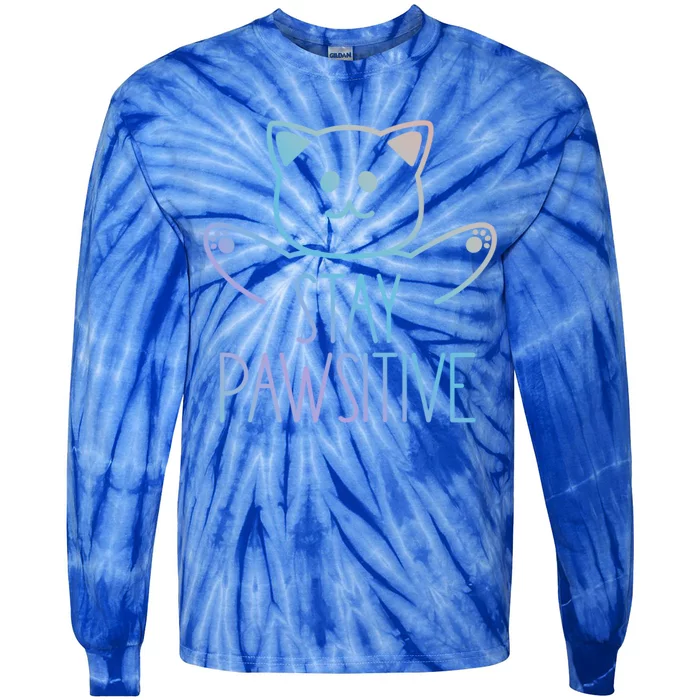 Stay Pawsitive Meaningful Gift Kawaii Neko Anime Cute Cat Tie-Dye Long Sleeve Shirt