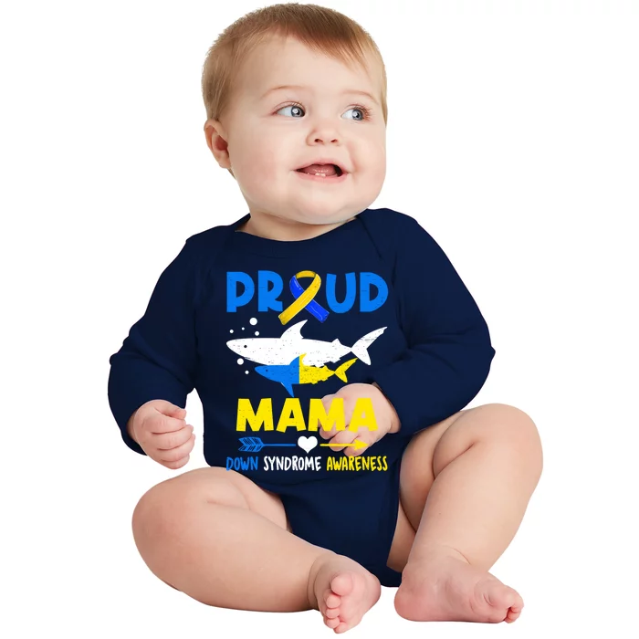 Shark Proud Mama Down Syndrome Awareness T21 Meaningful Gift Baby Long Sleeve Bodysuit