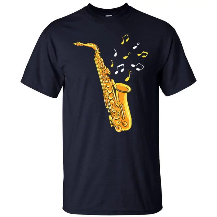 Saxophone Player Musical Notes Saxophonist Jazz Musician Sax Tall T-Shirt