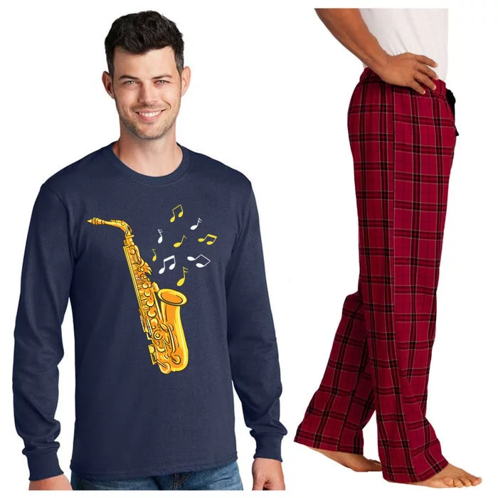 Saxophone Player Musical Notes Saxophonist Jazz Musician Sax Long Sleeve Pajama Set