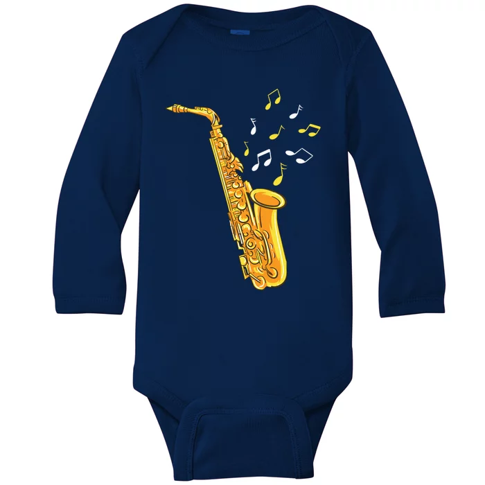 Saxophone Player Musical Notes Saxophonist Jazz Musician Sax Baby Long Sleeve Bodysuit