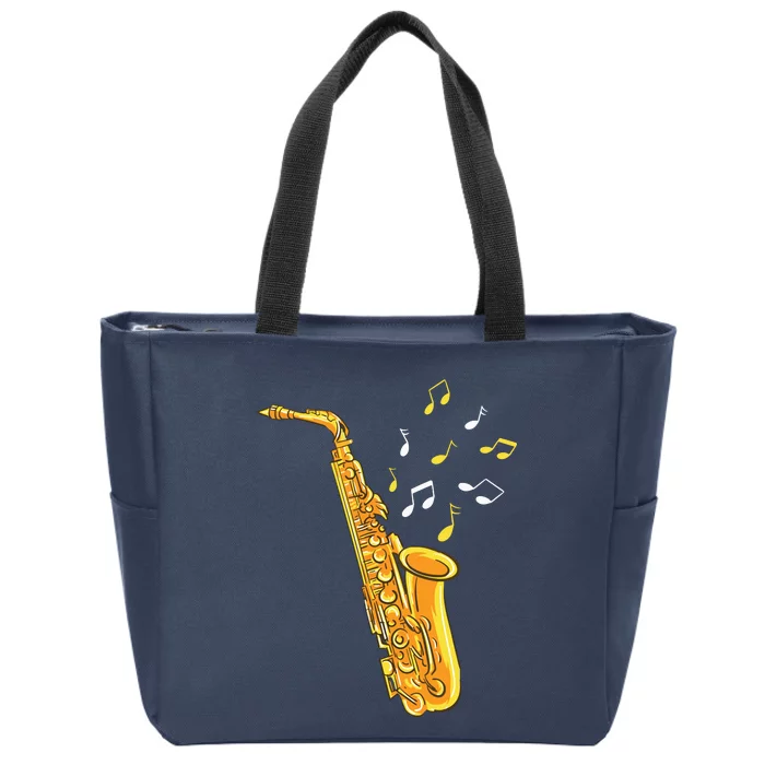 Saxophone Player Musical Notes Saxophonist Jazz Musician Sax Zip Tote Bag