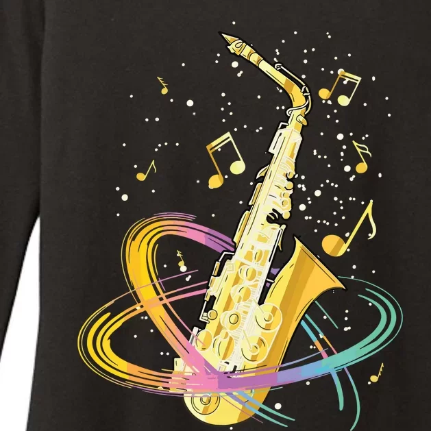 Saxophone Player Musical Notes Jazz Musician Saxophonist Sax Womens CVC Long Sleeve Shirt