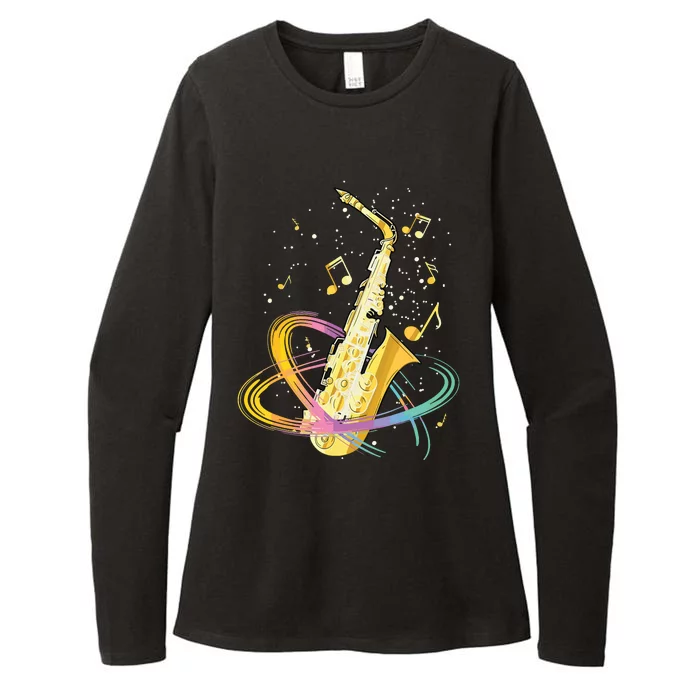 Saxophone Player Musical Notes Jazz Musician Saxophonist Sax Womens CVC Long Sleeve Shirt