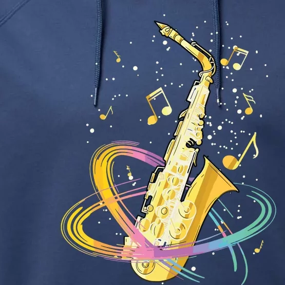 Saxophone Player Musical Notes Jazz Musician Saxophonist Sax Performance Fleece Hoodie