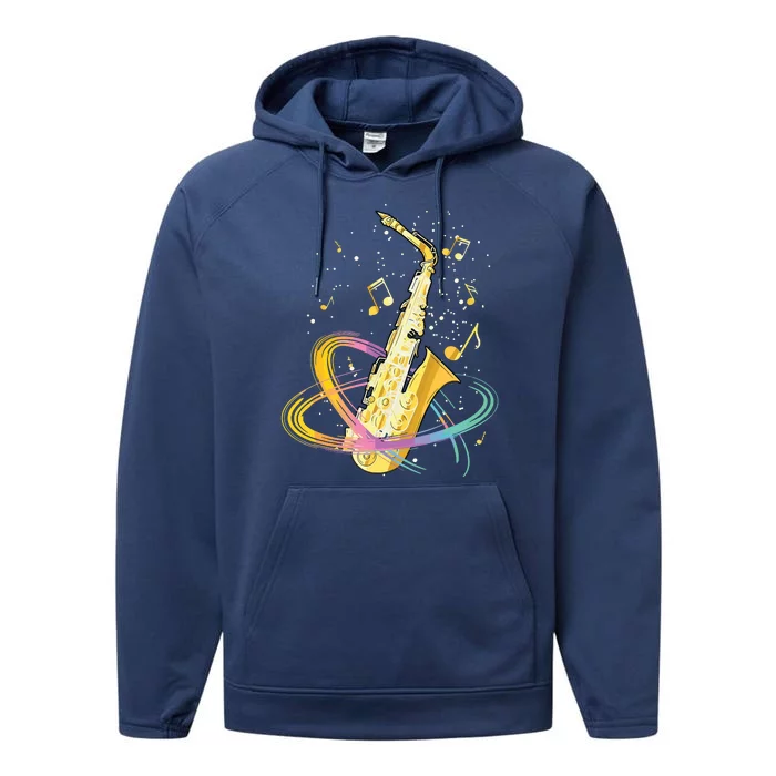 Saxophone Player Musical Notes Jazz Musician Saxophonist Sax Performance Fleece Hoodie