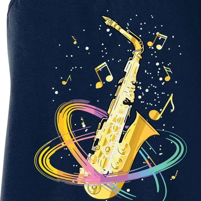 Saxophone Player Musical Notes Jazz Musician Saxophonist Sax Women's Racerback Tank