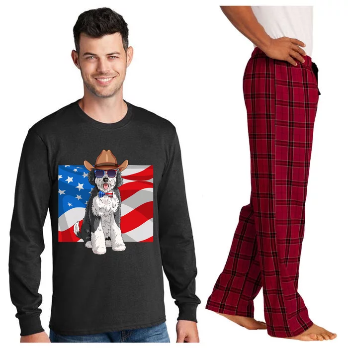 Sheepadoodle Patriotic Merica 4th Of July American Dog Long Sleeve Pajama Set