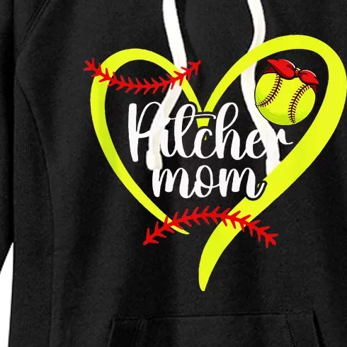 Softball Pitcher Mom Heart Mama Of A Softball Pitcher Mother Women's Fleece Hoodie