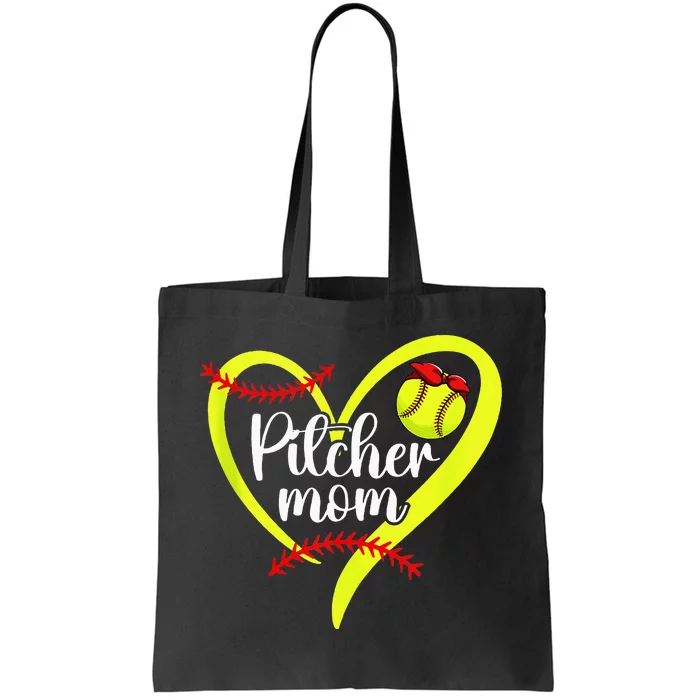 Softball Pitcher Mom Heart Mama Of A Softball Pitcher Mother Tote Bag