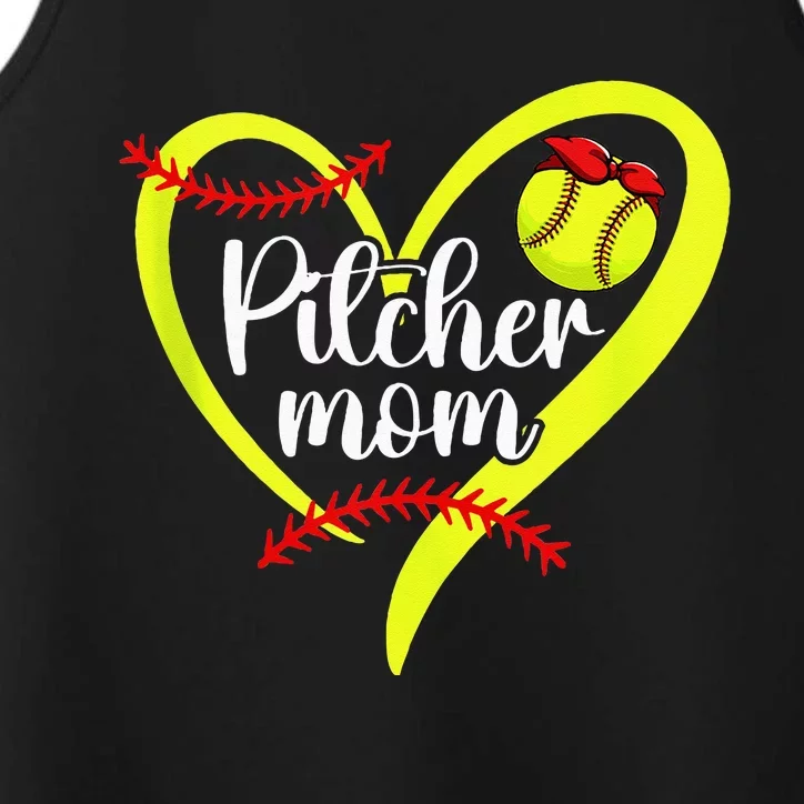 Softball Pitcher Mom Heart Mama Of A Softball Pitcher Mother Performance Tank