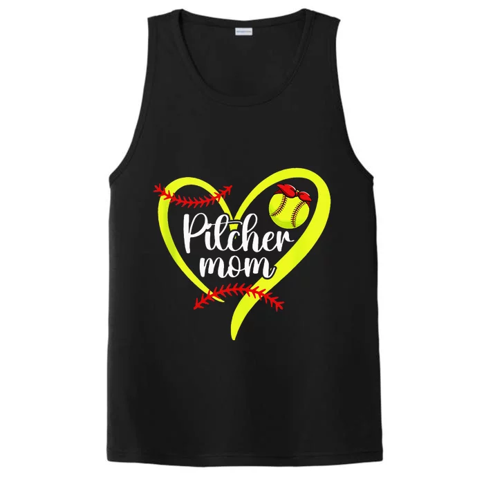 Softball Pitcher Mom Heart Mama Of A Softball Pitcher Mother Performance Tank