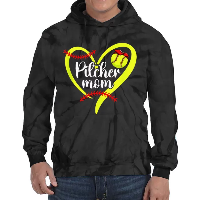 Softball Pitcher Mom Heart Mama Of A Softball Pitcher Mother Tie Dye Hoodie