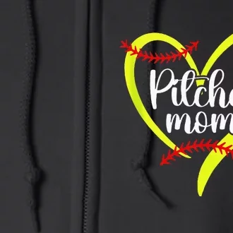 Softball Pitcher Mom Heart Mama Of A Softball Pitcher Mother Full Zip Hoodie