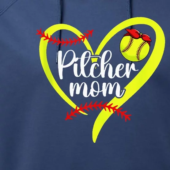 Softball Pitcher Mom Heart Mama Of A Softball Pitcher Mother Performance Fleece Hoodie