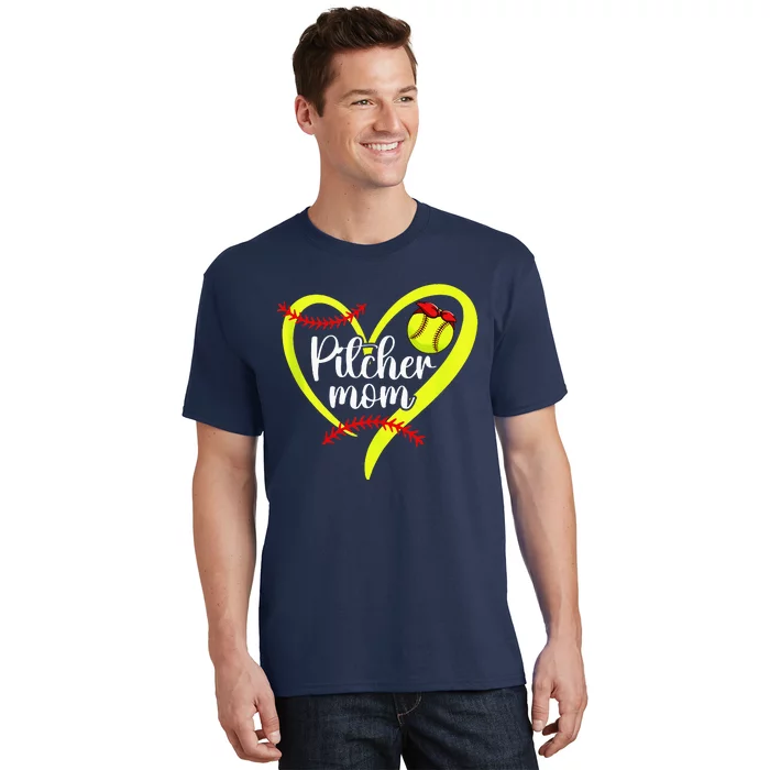 Softball Pitcher Mom Heart Mama Of A Softball Pitcher Mother T-Shirt