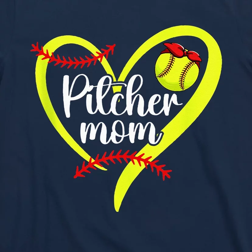 Softball Pitcher Mom Heart Mama Of A Softball Pitcher Mother T-Shirt