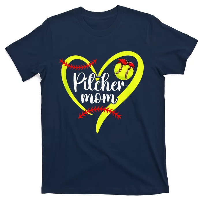 Softball Pitcher Mom Heart Mama Of A Softball Pitcher Mother T-Shirt