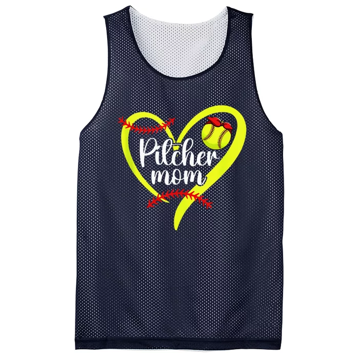 Softball Pitcher Mom Heart Mama Of A Softball Pitcher Mother Mesh Reversible Basketball Jersey Tank