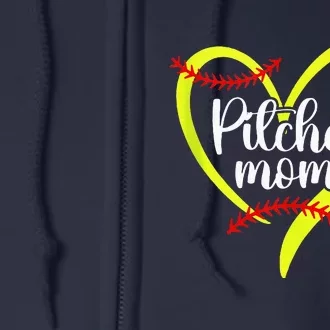 Softball Pitcher Mom Heart Mama Of A Softball Pitcher Mother Full Zip Hoodie