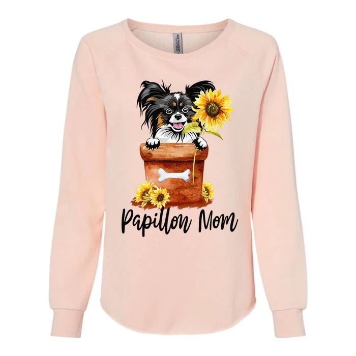 Sunflower Papillon Mom Dog Lover Gifts Mother's Day Womens California Wash Sweatshirt