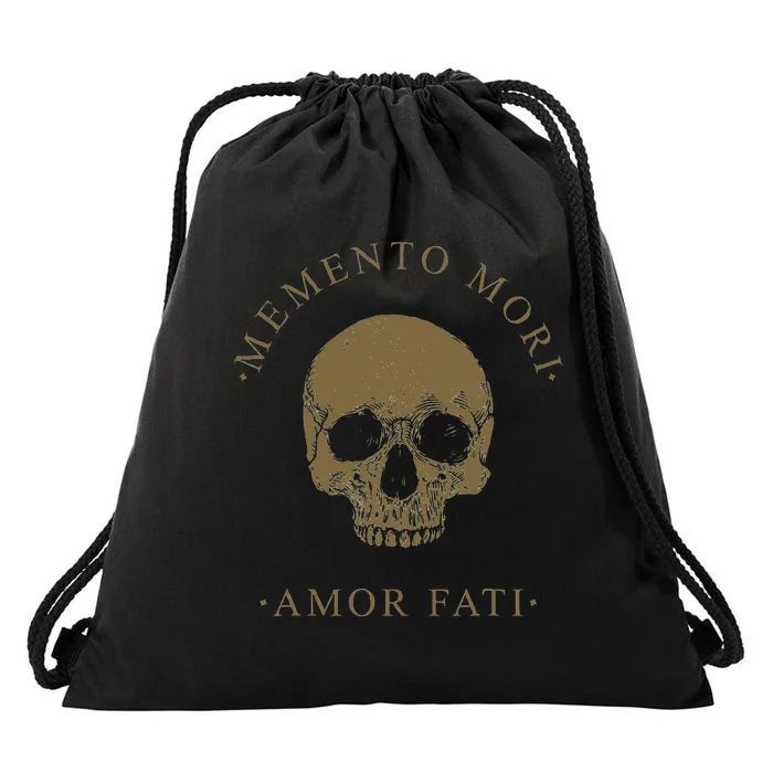 Stoic Philosophy Memento Mori Amor Fati Skull Stoicism Quote Drawstring Bag