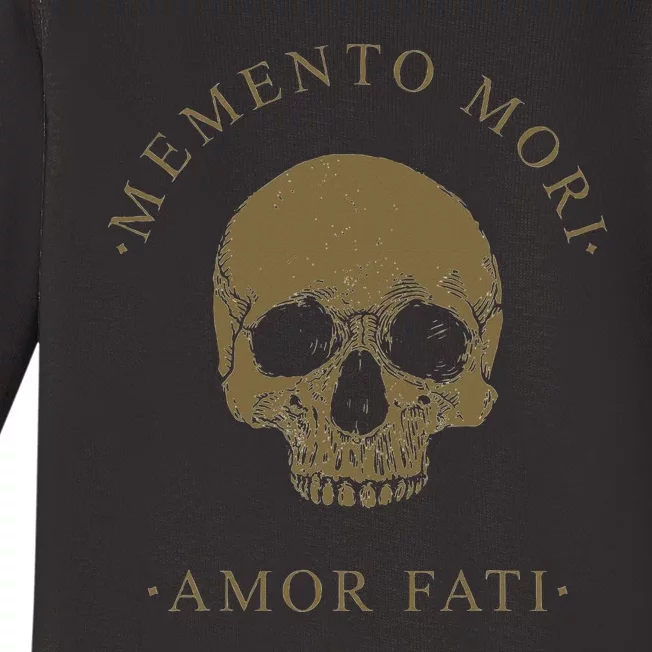 Stoic Philosophy Memento Mori Amor Fati Skull Stoicism Quote Baby Long Sleeve Bodysuit