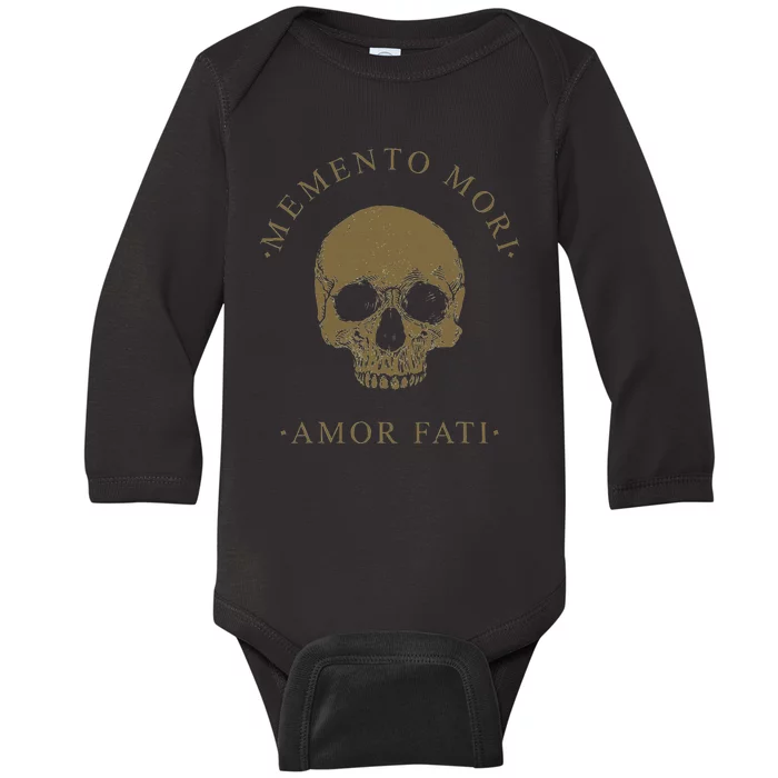 Stoic Philosophy Memento Mori Amor Fati Skull Stoicism Quote Baby Long Sleeve Bodysuit