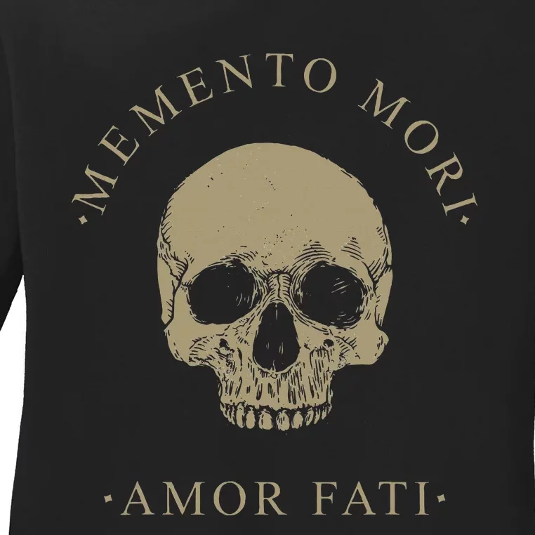 Stoic Philosophy Memento Mori Amor Fati Skull Stoicism Quote Ladies Long Sleeve Shirt