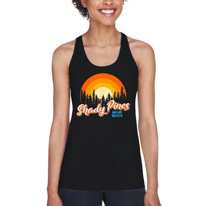 Shady Pines Miami Beach Florida Beach Summer Vacation Women's Racerback Tank