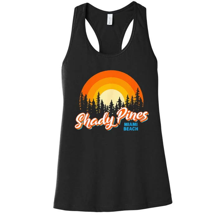 Shady Pines Miami Beach Florida Beach Summer Vacation Women's Racerback Tank