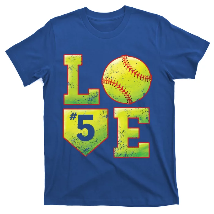 Softball Player Number 5 Softball Mom Dad #5 Biggest Fan Great Gift T-Shirt