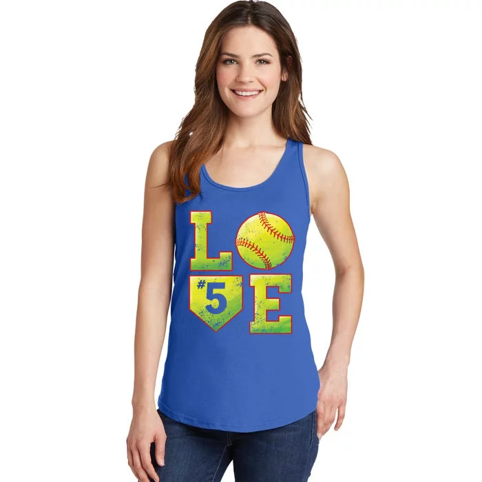 Softball Player Number 5 Softball Mom Dad #5 Biggest Fan Great Gift Ladies Essential Tank