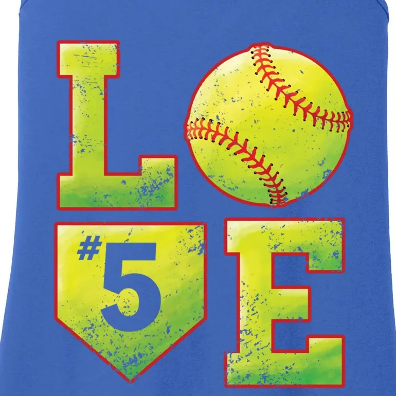 Softball Player Number 5 Softball Mom Dad #5 Biggest Fan Great Gift Ladies Essential Tank