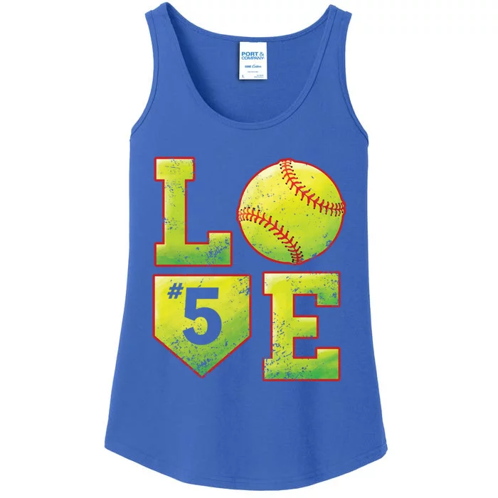 Softball Player Number 5 Softball Mom Dad #5 Biggest Fan Great Gift Ladies Essential Tank